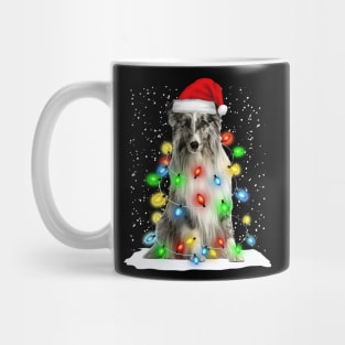 Shetland Sheepdog Christmas Santa Hat Xmas Tree Color Lights Mug